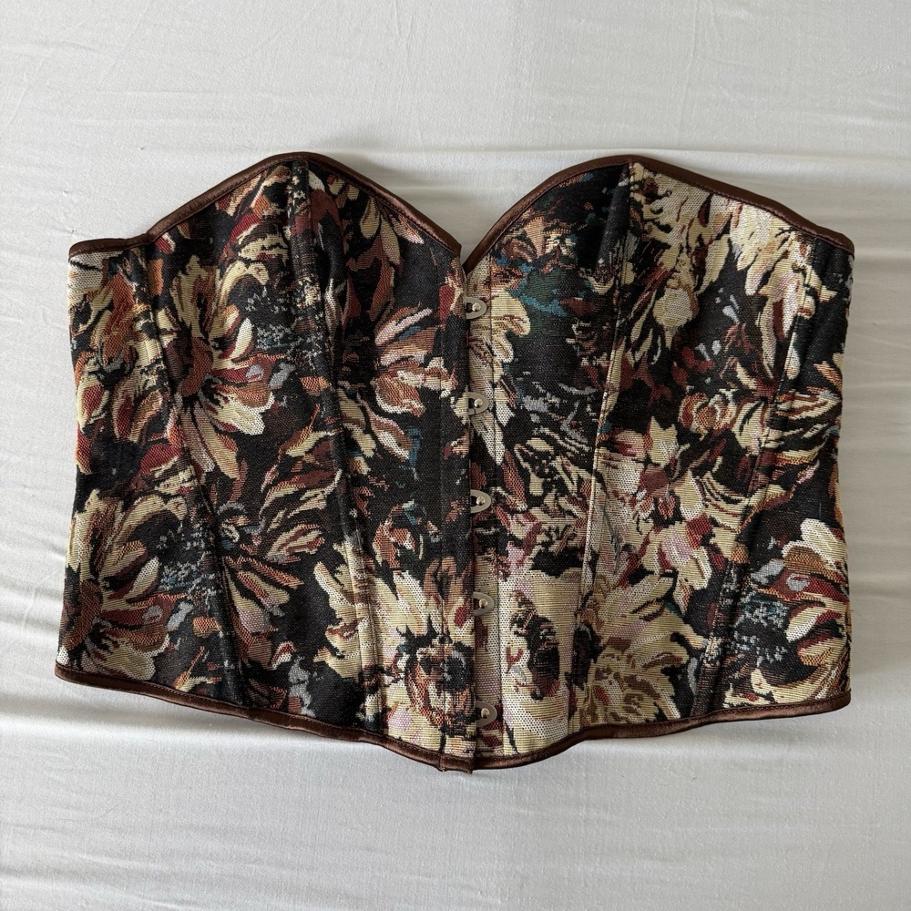 Boho Floral Tapestry Corset Lace Up XXL Bustier Ren Faire Coquette‎ Renaissance